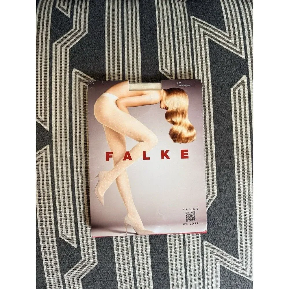 NWT Falke Champagne Printed Dot Tights Size M 20 Denier Luxury Made In Germany